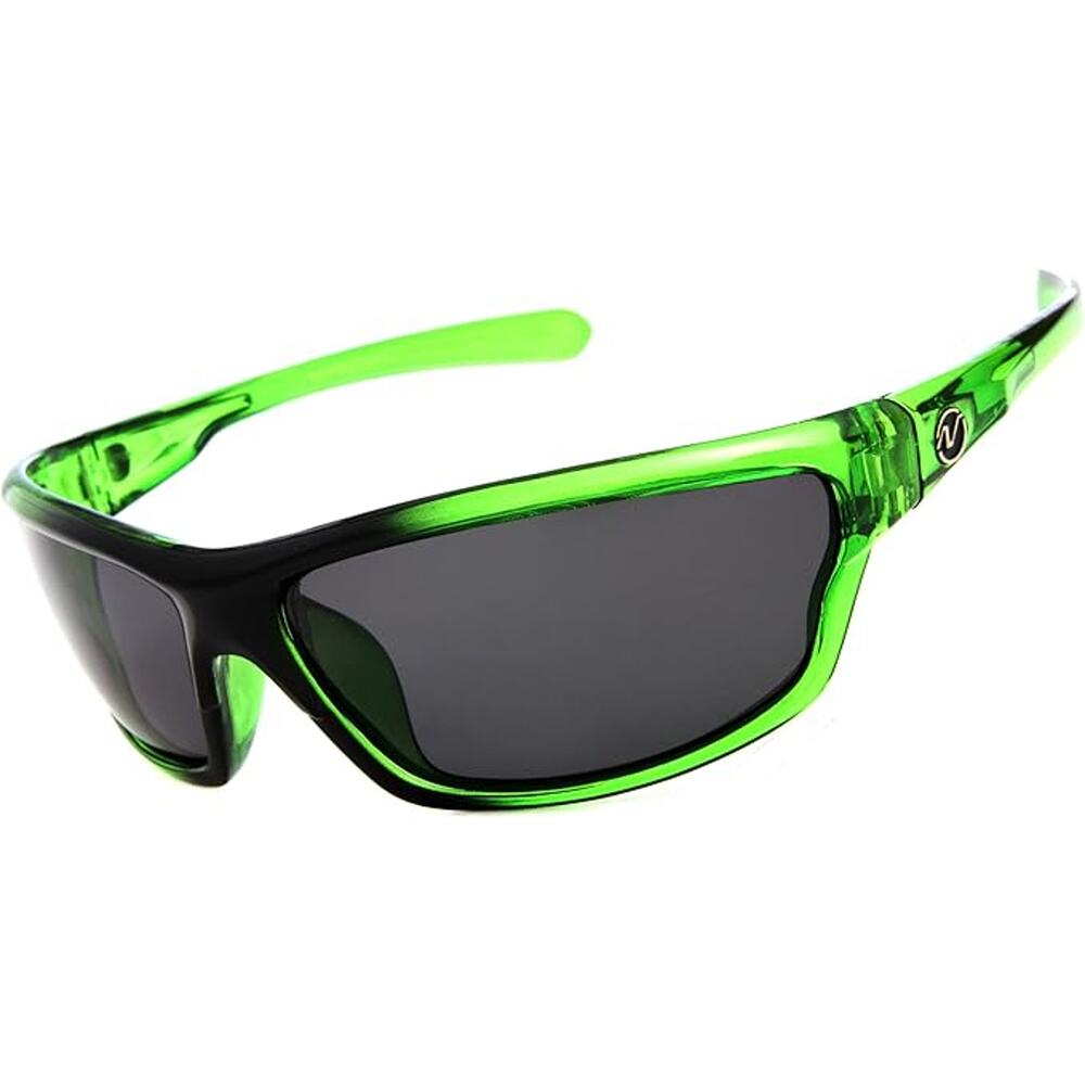 New Nitrogen Mens Neon Green Black Lens Sports Wrap 65mm Polarized Sunglasses